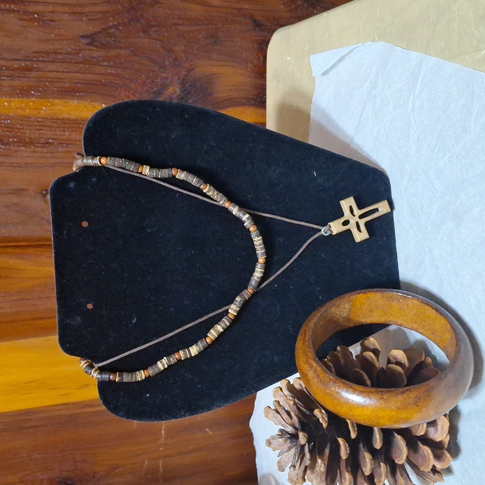 Wood set bracelet 2necklaces